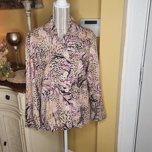 Additions by Chico's cheetah beaded button down shirt womens Chicos size 2